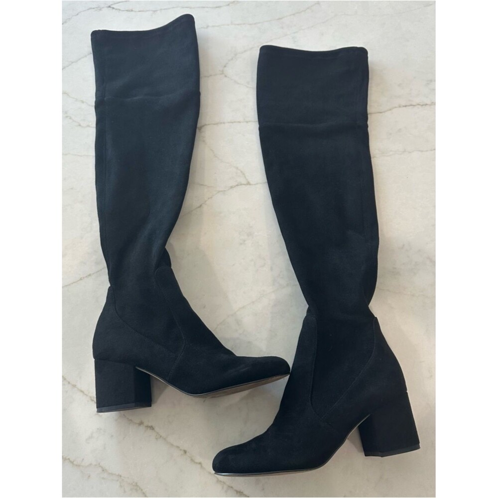 Sam Edelman Women’s Black Knee High Block Heel Boots Classic Suede